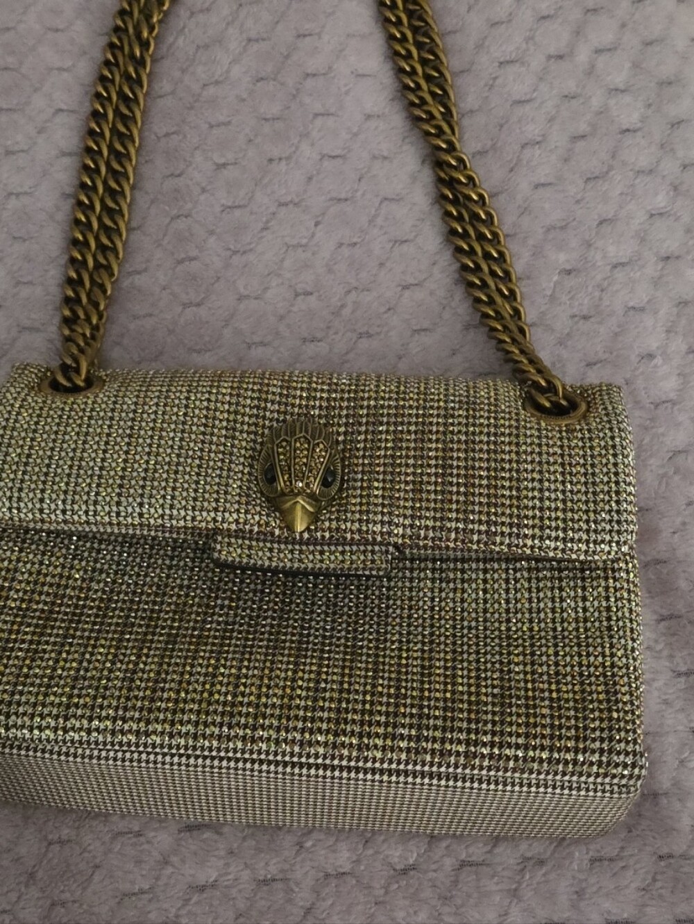 Kurt Geiger The Kensington Gold Crystal Mesh Shoulder Bag with Chain Strap